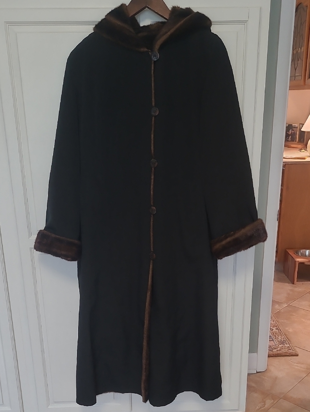 Vintage Utex Design Reversible Classic Black Long  Coat with Brown Faux Fur